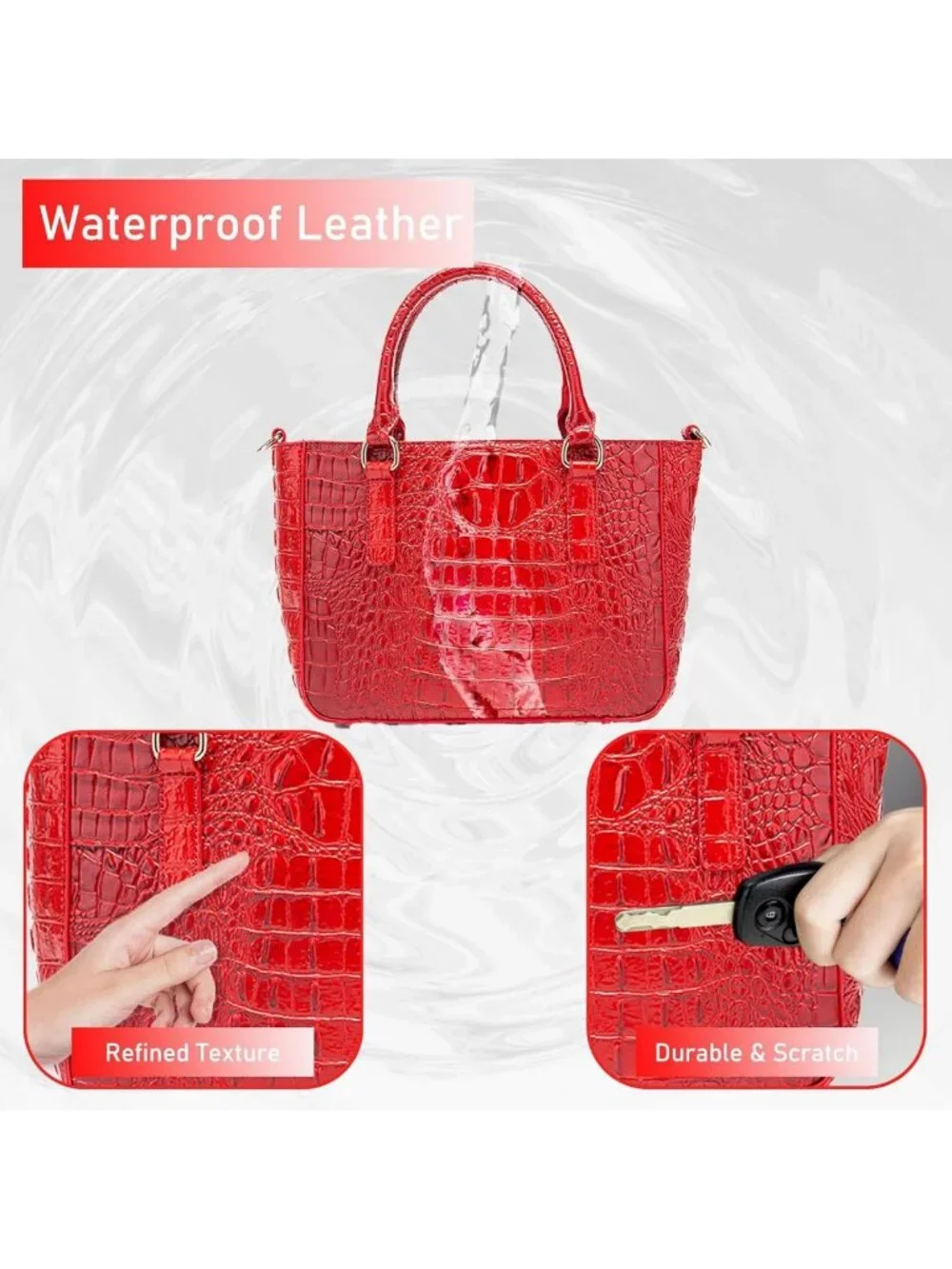 Elegant Crocodile Embossed Leather Tote Bag for Women - Zipper Satchel Purse